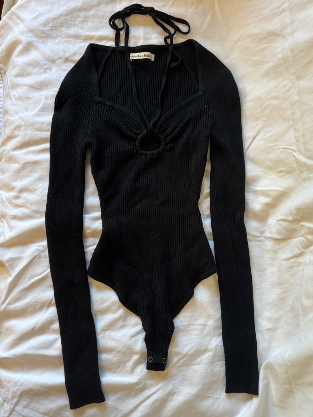 Abercrombie & Fitch Black Ribbed V-Neck Halter Bodysuit Sweater